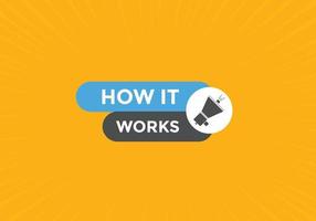 How it works Colorful label sign template. How it works symbol web banner vector