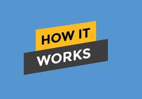 How it works Colorful label sign template. How it works symbol web banner vector