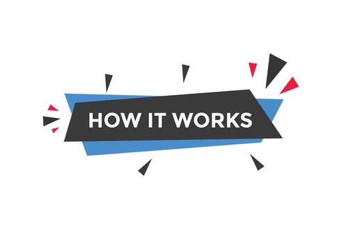 How it works text button. How it works sign speech bubble. Web banner label template. Vector Illustration
