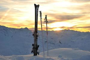 mountain snow ski sunset photo