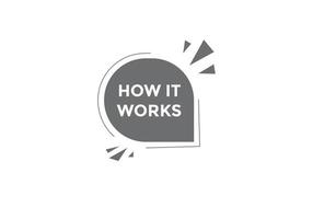 How it works text button. How it works sign speech bubble. Web banner label template. Vector Illustration