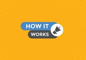 How it works Colorful label sign template. How it works symbol web banner vector