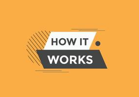 How it works text button. How it works sign speech bubble. Web banner label template. Vector Illustration