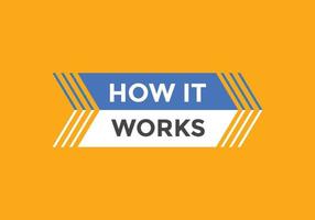 How it works text button. How it works sign speech bubble. Web banner label template. Vector Illustration