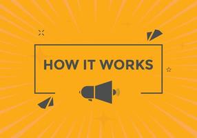 How it works Colorful label sign template. How it works symbol web banner vector