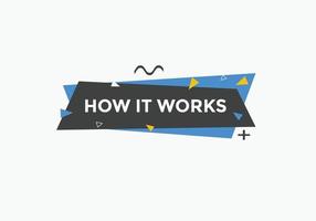 How it works text button. How it works sign speech bubble. Web banner label template. Vector Illustration