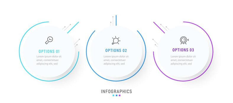 plantilla de diseño de etiquetas infográficas vectoriales con iconos y 3 opciones o pasos. se puede utilizar para diagramas de proceso, presentaciones, diseño de flujo de trabajo, banner, diagrama de flujo, gráfico de información. vector
