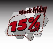 BLACK FRIDAY 15 PERCENT OFF PROMOTION LABEL, SALES FLAG AND OVERFLOW vector