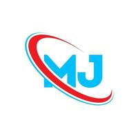 logotipo m.j. diseño mj. letra mj azul y roja. diseño del logotipo de la letra mj. letra inicial mj círculo vinculado logotipo de monograma en mayúsculas. vector