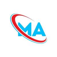MA logo. MA design. Blue and red MA letter. MA letter logo design. Initial letter MA linked circle uppercase monogram logo. vector