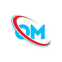 OM logo. OM design. Blue and red OM letter. OM letter logo design. Initial letter OM linked circle uppercase monogram logo. vector