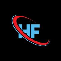 HF logo. HF design. Blue and red HF letter. HF letter logo design. Initial letter HF linked circle uppercase monogram logo. vector