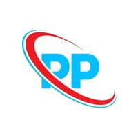 logotipo de p.p. diseño de páginas letra pp azul y roja. diseño de logotipo de letra pp. letra inicial pp círculo vinculado logotipo de monograma en mayúsculas. vector