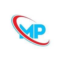 MP logo. MP design. Blue and red MP letter. MP letter logo design. Initial letter MP linked circle uppercase monogram logo. vector