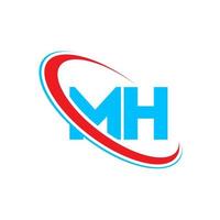 MH logo. MH design. Blue and red MH letter. MH letter logo design. Initial letter MH linked circle uppercase monogram logo. vector