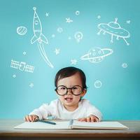 Baby or Little girl with Space Dream, Education concept photo