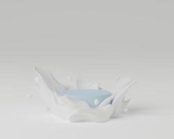 Round podium or pedestal with spread milk, Abstract product display podium, 3d rendering studio with geometric shapes, Stand to show products background photo