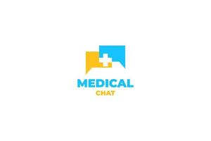 diseño de logotipo de consulta de salud plana o cruz médica aislada en la idea de ilustración de vector de chat de burbuja