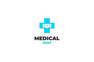 diseño de logotipo de consulta de salud plana o cruz médica aislada en la idea de ilustración de vector de chat de burbuja