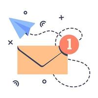 Message notification and sending a message. Mail envelope with new incoming message, paper plane. Communication concept.  Social networking icon. Vector flat cartoon illustration