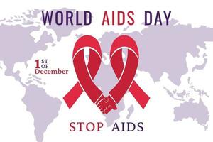 World AIDS DAY. AIDS awareness. Red ribbon with world map on white background. Vector illustration.