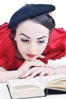 beautiful young woman read book photo