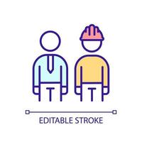 White-collar and blue-collar workers RGB color icon. Physical labor. Suit-and-tie employees. Working class. Isolated vector illustration. Simple filled line drawing. Editable stroke. Arial font used