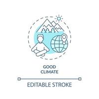 Good climate turquoise concept icon. Nature and ecology. Pull factor for migration abstract idea thin line illustration. Isolated outline drawing. Editable stroke. Arial, Myriad Pro-Bold fonts used vector