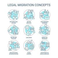 Legal migration turquoise concept icons set. Moving to foreign country. Leave homeland idea thin line color illustrations. Isolated symbols. Editable stroke. Roboto-Medium, Myriad Pro-Bold fonts used vector