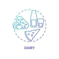Dairy blue gradient concept icon. Food for healthy bones abstract idea thin line illustration. Source of calcium and protein. Milk products. Isolated outline drawing. Myriad Pro-Bold font used vector