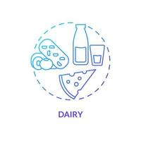 Dairy blue gradient concept icon. Food for healthy bones abstract idea thin line illustration. Source of calcium and protein. Milk products. Isolated outline drawing. Myriad Pro-Bold font used vector