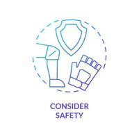 Consider safety blue gradient concept icon. Improving joint health naturally tip abstract idea thin line illustration. Physical activity. Isolated outline drawing. Myriad Pro-Bold font used vector