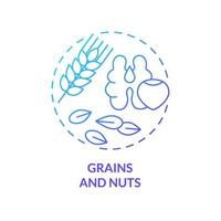 Grains and nuts blue gradient concept icon. Food for healthy bones abstract idea thin line illustration. Osteoporosis risk prevention. Isolated outline drawing. Myriad Pro-Bold font used vector