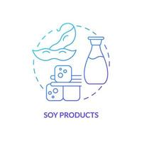 Soy products blue gradient concept icon. Key bone health nutrients abstract idea thin line illustration. Replacing animal protein. Isolated outline drawing. Myriad Pro-Bold font used vector