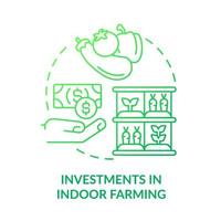 Investments in indoor farming green gradient concept icon. Planting technology. Agricultural trends abstract idea thin line illustration. Isolated outline drawing. Myriad Pro-Bold font used vector