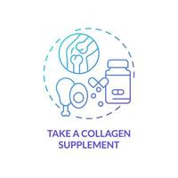 Take collagen supplement blue gradient concept icon. Building healthy bones abstract idea thin line illustration. Improve muscle health. Isolated outline drawing. Myriad Pro-Bold font used vector