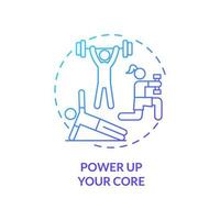 Power up your core blue gradient concept icon. Advice for healthy joints abstract idea thin line illustration. Strengthening spine. Isolated outline drawing. Myriad Pro-Bold font used vector