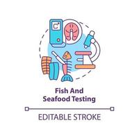 Fish and seafood testing concept icon. Expertise in food market abstract idea thin line illustration. Inspection program. Isolated outline drawing. Editable stroke. Arial, Myriad Pro-Bold fonts used vector