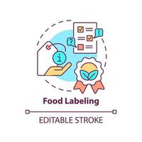 icono del concepto de etiquetado de alimentos. servicio de prueba idea abstracta ilustración de línea delgada. Requisitos legales para la venta. dibujo de contorno aislado. trazo editable. arial, innumerables fuentes pro-bold utilizadas vector