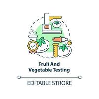 Fruit and vegetable testing concept icon. Lab testing for food production quality abstract idea thin line illustration. Isolated outline drawing. Editable stroke. Arial, Myriad Pro-Bold fonts used vector