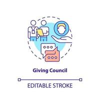 Giving council concept icon. Coach support and corporate education. HR skills abstract idea thin line illustration. Isolated outline drawing. Editable stroke. Arial, Myriad Pro-Bold fonts used vector