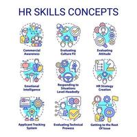 HR skills concept icons set. Human resources involving technology. Business and career idea thin line color illustrations. Isolated symbols. Editable stroke. Roboto-Medium, Myriad Pro-Bold fonts used vector