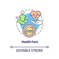 Health fairs concept icon. Employees wellness care. HR organizing skills abstract idea thin line illustration. Isolated outline drawing. Editable stroke. Arial, Myriad Pro-Bold fonts used vector