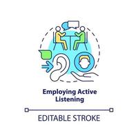 Employing active listening concept icon. Knowing worker problem. HR skills abstract idea thin line illustration. Isolated outline drawing. Editable stroke. Arial, Myriad Pro-Bold fonts used vector