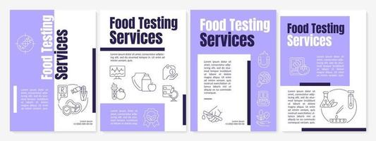 Food testing lab services purple brochure template. Laboratory analysis. Leaflet design with linear icons. 4 vector layouts for presentation, annual reports. Anton, Lato-Regular fonts used