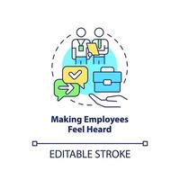 Making employees feel heard concept icon. Comfort in workplace. HR skills abstract idea thin line illustration. Isolated outline drawing. Editable stroke. Arial, Myriad Pro-Bold fonts used vector