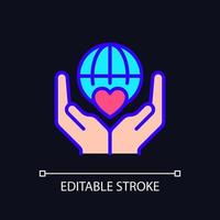 Charitable organization pixel perfect RGB color icon for dark theme. Philanthropic group. Crowdfunding. Simple filled line drawing on night mode background. Editable stroke. Arial font used vector