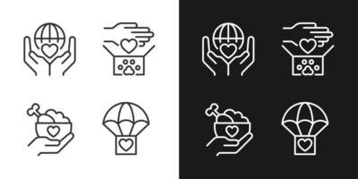 Helping others pixel perfect linear icons set for dark, light mode. Charitable organization. Animal donation. Thin line symbols for night, day theme. Isolated illustrations. Editable stroke vector