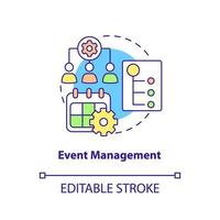 Event management concept icon. Business planning work. HR organizing skills abstract idea thin line illustration. Isolated outline drawing. Editable stroke. Arial, Myriad Pro-Bold fonts used vector