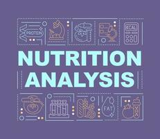 conceptos de palabras de pruebas nutricionales pancarta de color púrpura oscuro. pruebas de seguridad alimentaria. infografías con iconos sobre fondo de color. tipografía aislada. ilustración vectorial con texto. fuente arial-black utilizada vector